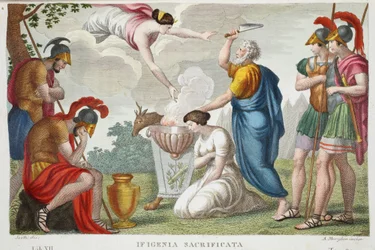 Het offer van Iphigenia of Ifigenia Sacrificata, boek XII, illustratie uit Ovidius
